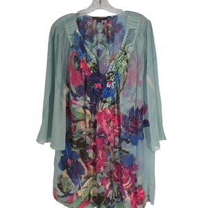 Mushka By Sienna Rose Inc Floral Sheer Blouse Sze 1X